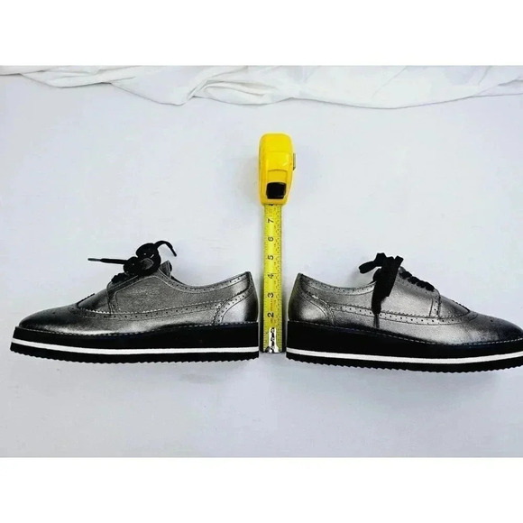 Zara Women's Size 40 (US 9.5-10) Charcoal Gray Wingtip Playform Lace Up Shoes - Picture 3 of 14